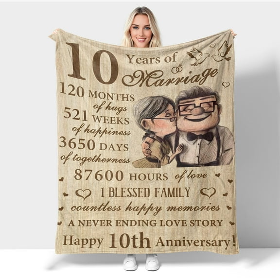 Tiruiarec 10 Year Anniversary Wedding Gifts for Him Her Wife Couple, Blanket Gifts for 10th Anniversary,10 Years Anniversary Decorations Blanket 40"X 30"