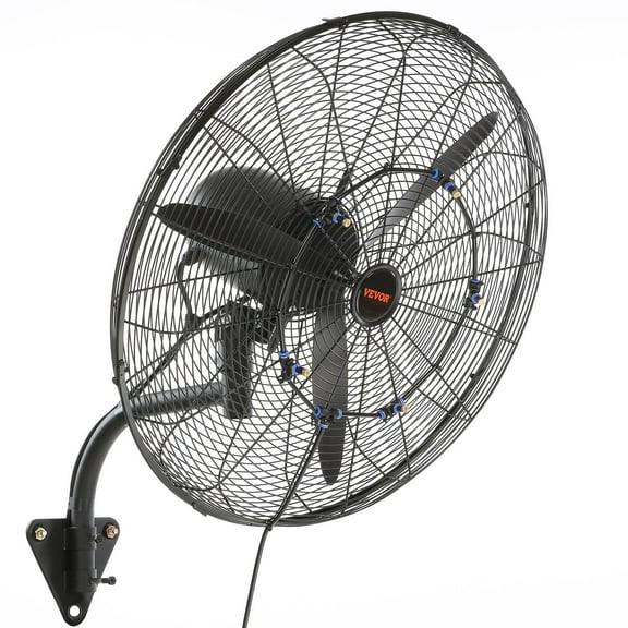 HCY Wall-Mount Misting Fan, 24 Inch, 3-speed High Velocity Max. 7000 CFM, Waterproof Oscillating Industrial Wall Fan, Commercial or Residential for Warehouse, Greenhouse, Workshop, Black, ETL Listed