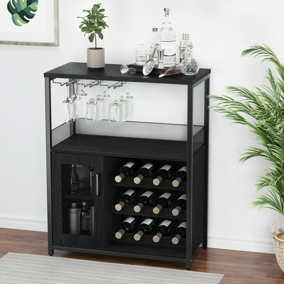 Wine Cabinet with Removable Wine Rack, Farmhouse Coffee Bar  with Barn Door,Wood Kitchen Buffet with Adjustable Shelves for Dining, Living Room