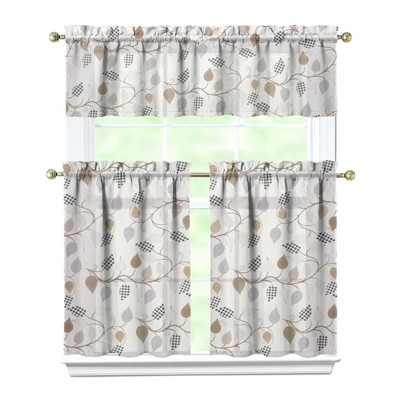 Kitchen Curtains 36 Inch Short - 3 Panel Set, Rod Pocket Window Curtain, Boho Floral Tribal Style, 100% Polyester for Farmhouse, Kitchen, Cafe, Bedroom, Easy Wash