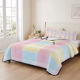 thumbnail image 2 of Twin XL Quilt Set 68''x98'', Colorful Plaid Lightweight Bedspread Coverlet Set with 2 Pillow Shams, Modern Pink Blue Yellow Stripes Checked Breathable All Season Quilt Bedding for Dorm/Guest Room, 2 of 9