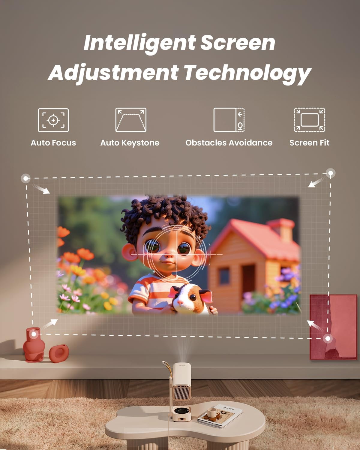 Yaber T1 Pro Smart Projector, WiFi6 and Bluetooth, Built-in Streaming Apps, Turbo Sonic Bass, Auto Focus & Keystone, Native 1080 FHD with HDR10, 180° Rotatable Portable Projector