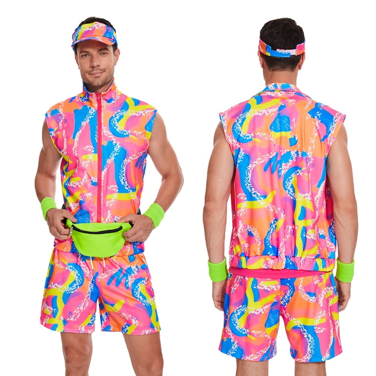 HNKMDK 80s 90s Workout Costume for Men, XL, Retro Neon Fitness