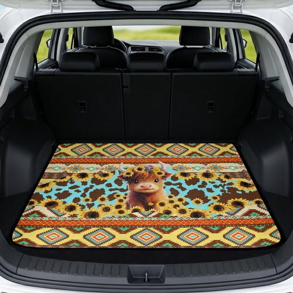 KUIFORTI Aztec Cow Universal Car Trunk Mat 29" x 39" Durable Cargo Mat Rear Trunk Line Practical Auto Interior Accessories Polyester Universal Fit for Most Car Models