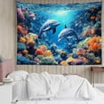 thumbnail image 2 of Blue Ocean Dolphin Tapestry Wall Hanging Tropical Fish Coral in Underwater World Wall Art Summer Sea Nature Landscape Tapestry for Bedroom Living Room Dorm Decor, 40L X 60W inches, 2 of 6