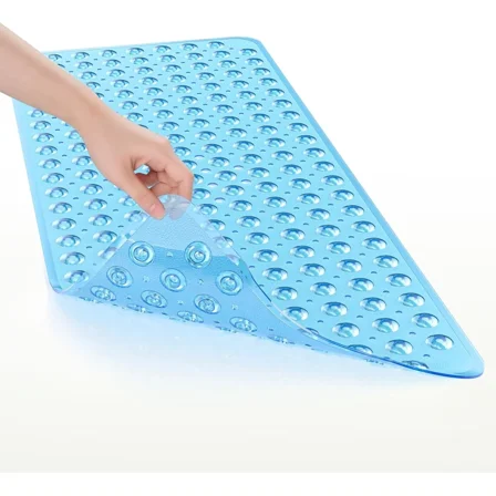 Blue Bath Mat Non Slip 40 X 16 Inches, Shower Stall Mats With Suction Cups