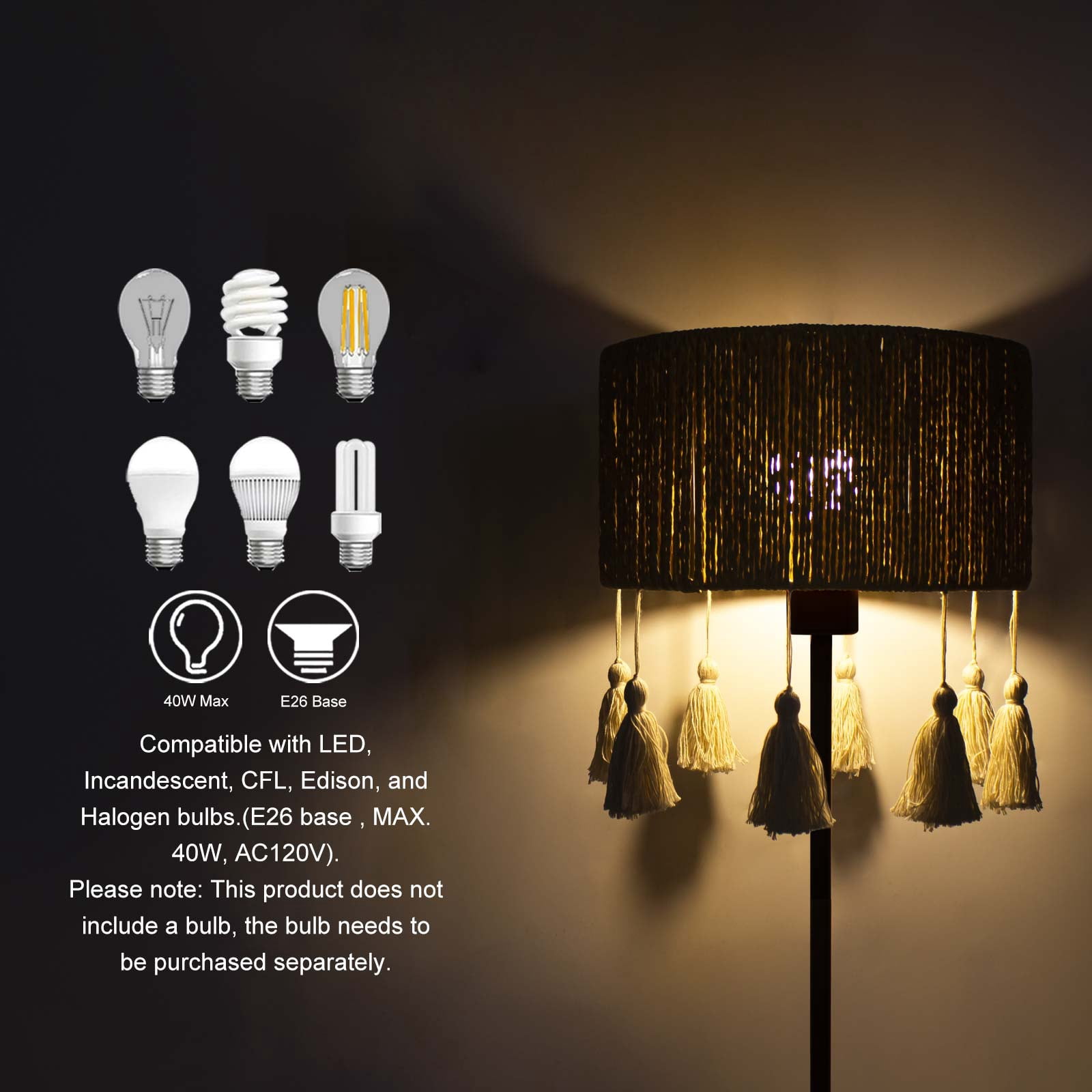 Paper Woven Fringe Floor Lamp with Foot Switch, Standing Lamp for Living Room Bedroom Sofa Reading
