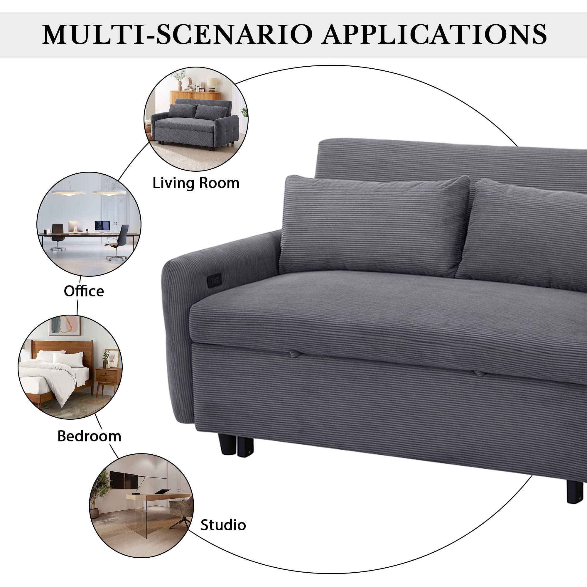 Aukfa 57.48" Sleeper Sofa Bed, Modern Convertible Loveseat Sofa Couch with USB Ports, Dark Gray