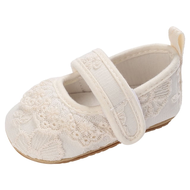 TIEVOSA Summer Children Shoes Girls Sports Flat Bottom Round Toe Lightweight Solid Color Embroidered Upper Solid Color Beige Simple Style 0-6 Months(Beige)