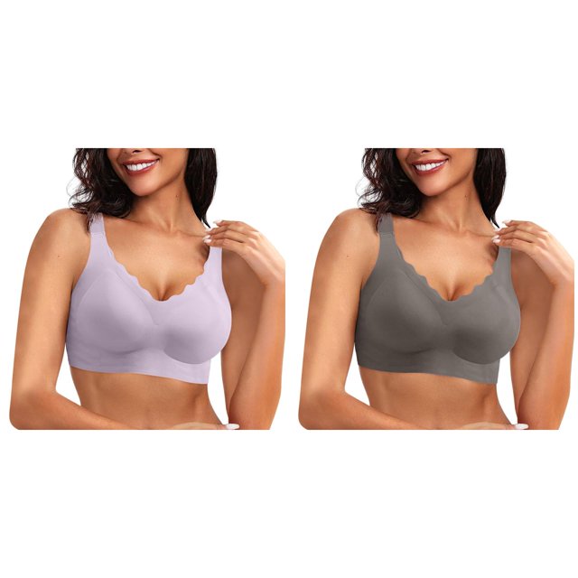 (2-Pack) Rinsvye Womens Seamless Bras No Women Bra Underwire Scalloped Push Up Strapless Bra for Women Bras Soft Wireless Comfort Running Bra Bralettes Full Coverage Everyday Small Bras Bra