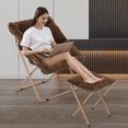 thumbnail image 4 of Monibloom Square Folding Faux Fur Saucer Chair with Ottoman for Adults, Comfy Fluffy Reading Chair for Bedroom Living Room Dorm, Brown, 4 of 10