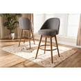 thumbnail image 6 of Baxton Studio Carra Mid-Century Modern Grey Fabric Upholstered Walnut-Finished Wood Swivel Bar Stool Set of 2, 6 of 7
