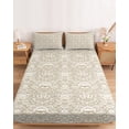 thumbnail image 2 of Cal.King Size Fitted Sheet Set - Beige Damask 3 Piece Bedding Sets 16" Deep Pocket Fitted Sheet with 2 Pillowcases, Vintage Country Scroll Floral Patterned Brushed Microfiber Hotel Luxury Bed Sheets, 2 of 9