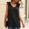 thumbnail image 6 of QIJUNTUO Short Sleeve Shirts for Somen Womens Ruffles Shoulder V Neck Sleeveless Casual Summer Blouse Tunic Tank Tops, 6 of 9