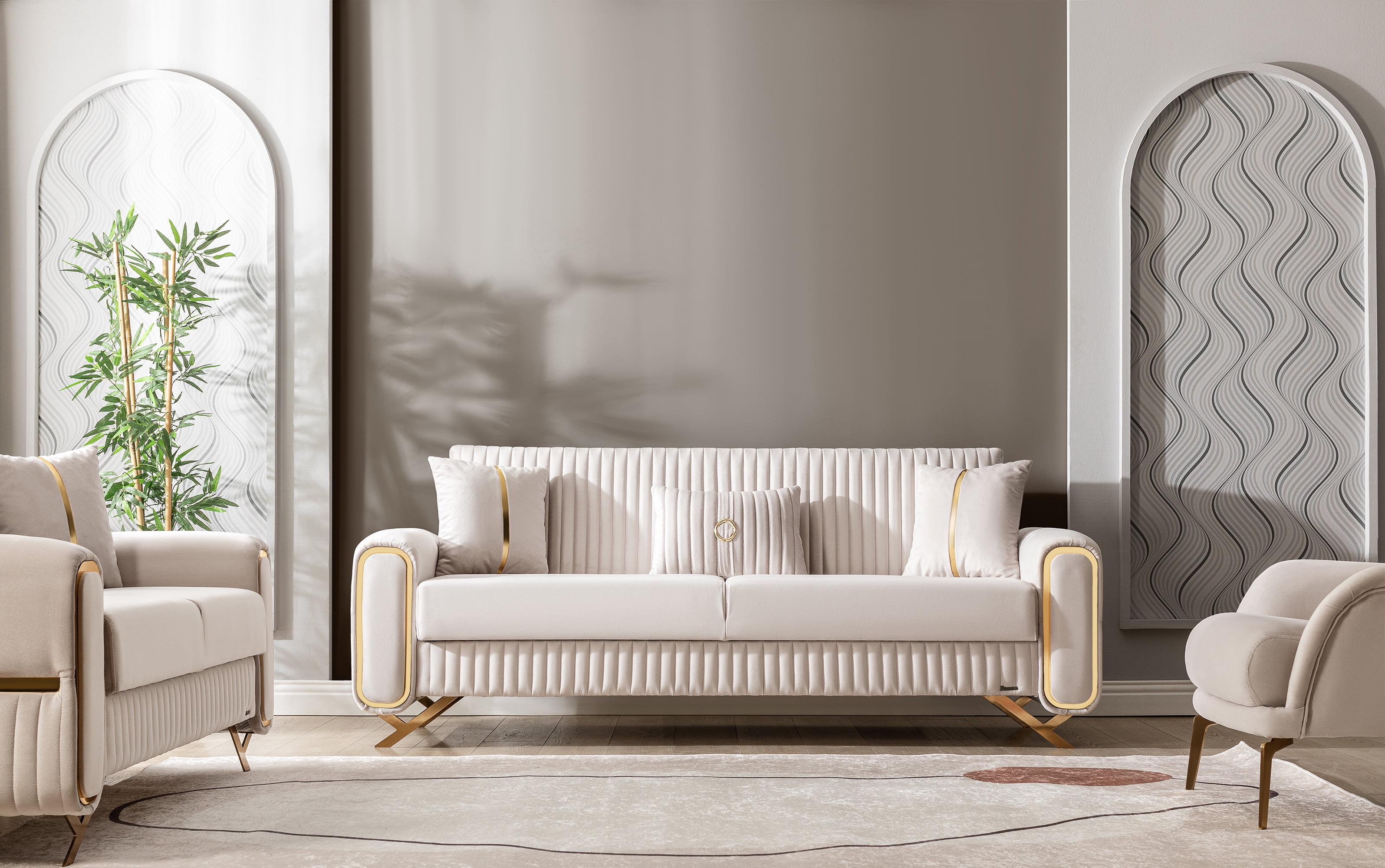 Ottomanson 87" Convertible Sofa Couch for Living Room, Microfiber Modern Sofa Bed with Storage, Beige
