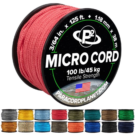 Paracord Planet Micro Paracord – Thin Braided Cord for Crafting, Fishing, and DIY Projects in 125 ft Spools – Salmon
