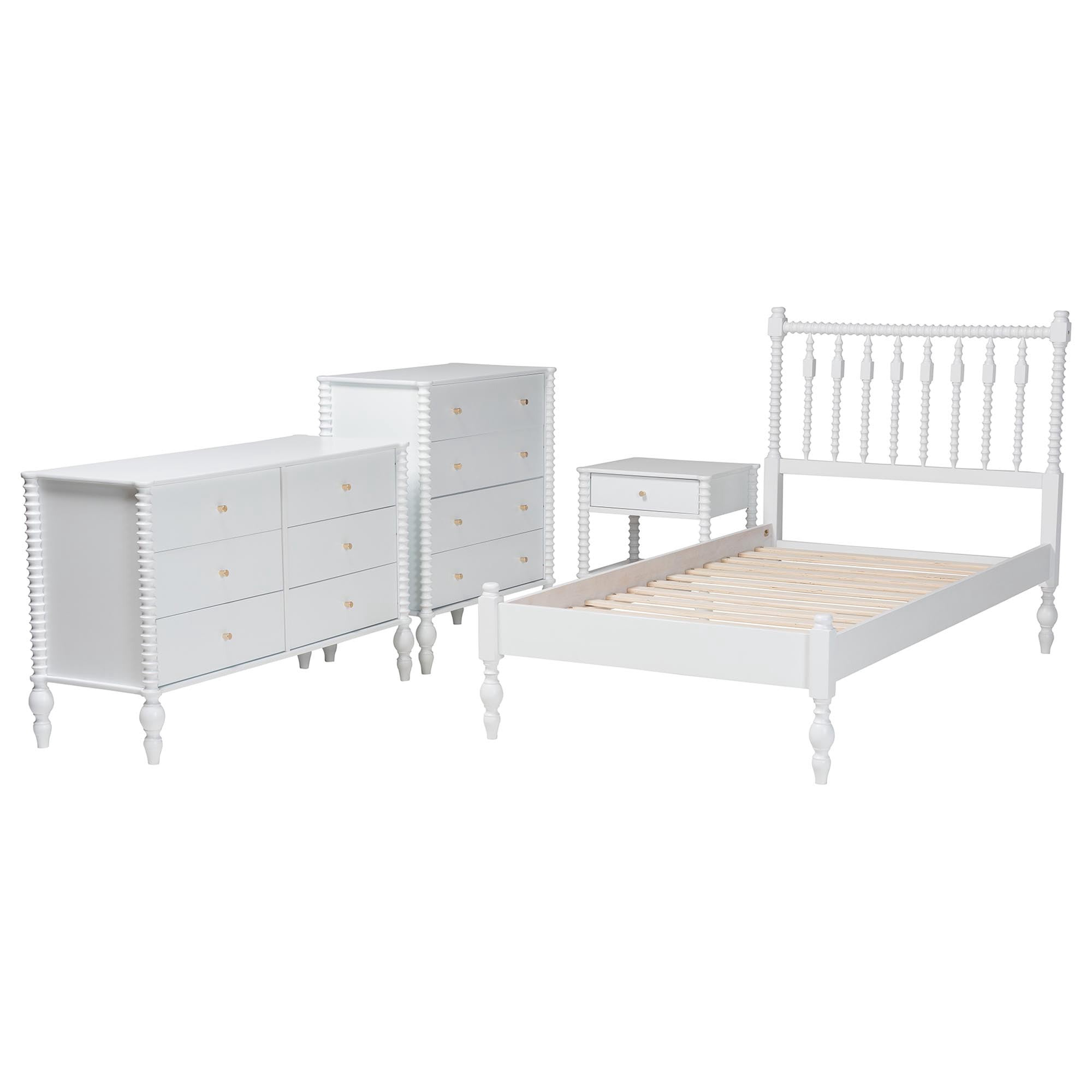 Baxton Studio Denita Farmhouse Bedroom Set, Twin, 4-Piece, White