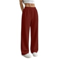 thumbnail image 4 of ZHYou No Boundarie Womens Waist Wide Sweatpants Elastic High Leg Loose Baggy Fit Casual Lounge Pants with Side Pockets,Wine,Size M, 4 of 6