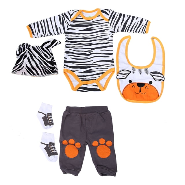 Conjunto de ropa para muñeca infantil de simulación, ropa bonita de oso de dibujos animados a rayas para muñeca de 20 a 22 pulgadas