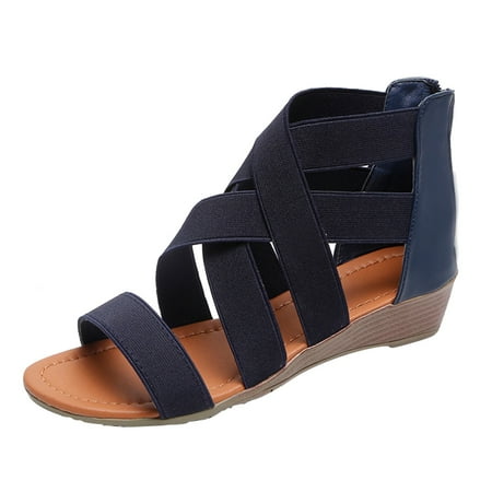 

TAIAOJING Women Sandals Sandals Mouth Wedge Low Heel Roman Wedge Elastic Strap Fish Mouth Thick Soled Wedges Casual Sandals Fashion Shoes Zapatos
