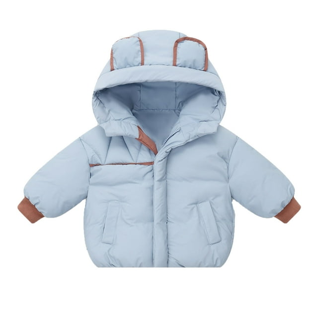 Gibobby Grandes NiñosChaqueta acolchada de plumón para niños, abrigo grueso con orejas de para otoño e invierno, chaqueta acolchada con animados(Azul claro, 4-5 Años)