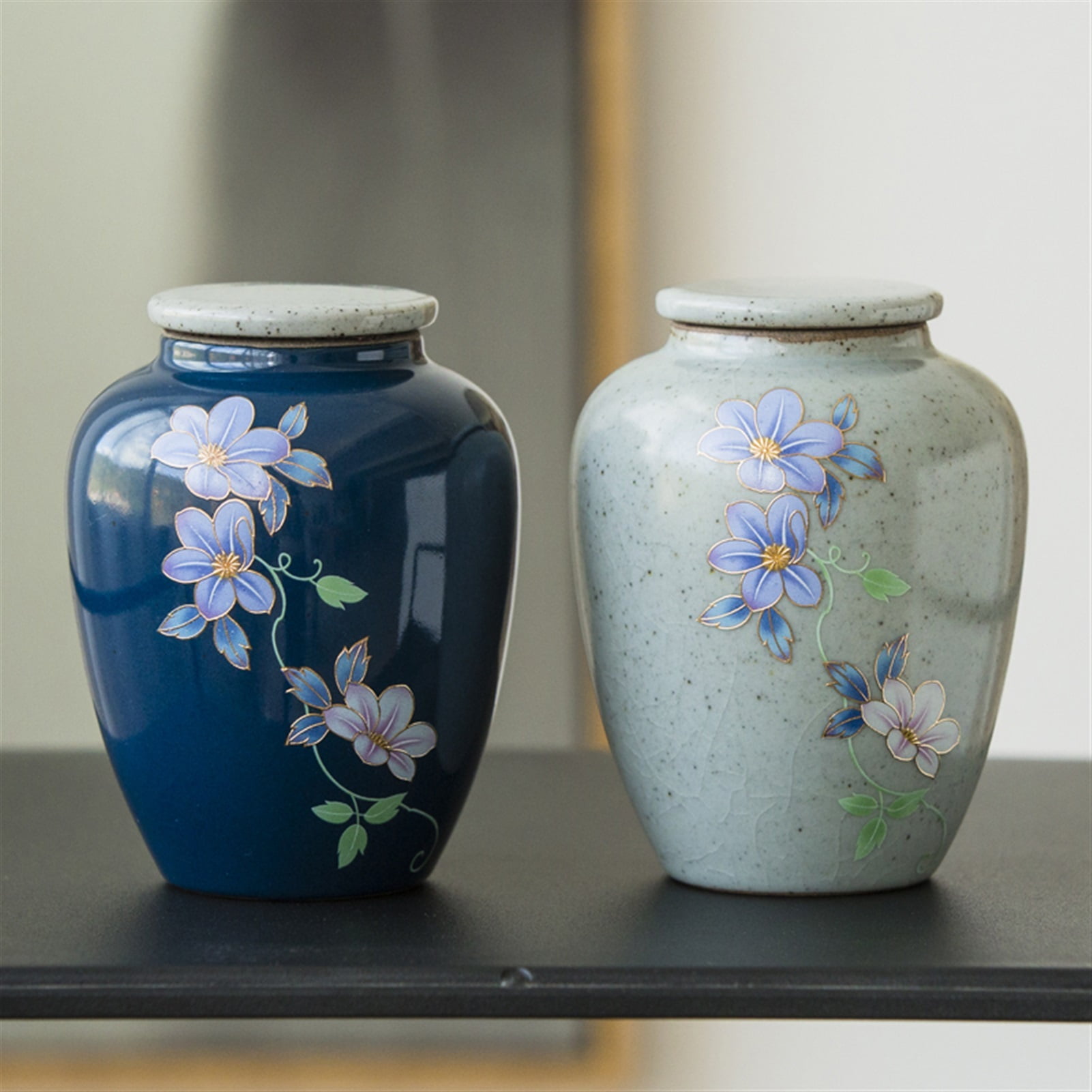 Hand Painted Variable Glaze Chinaware Cremation Urn Memorial Ceramics Pet Ashes Urn