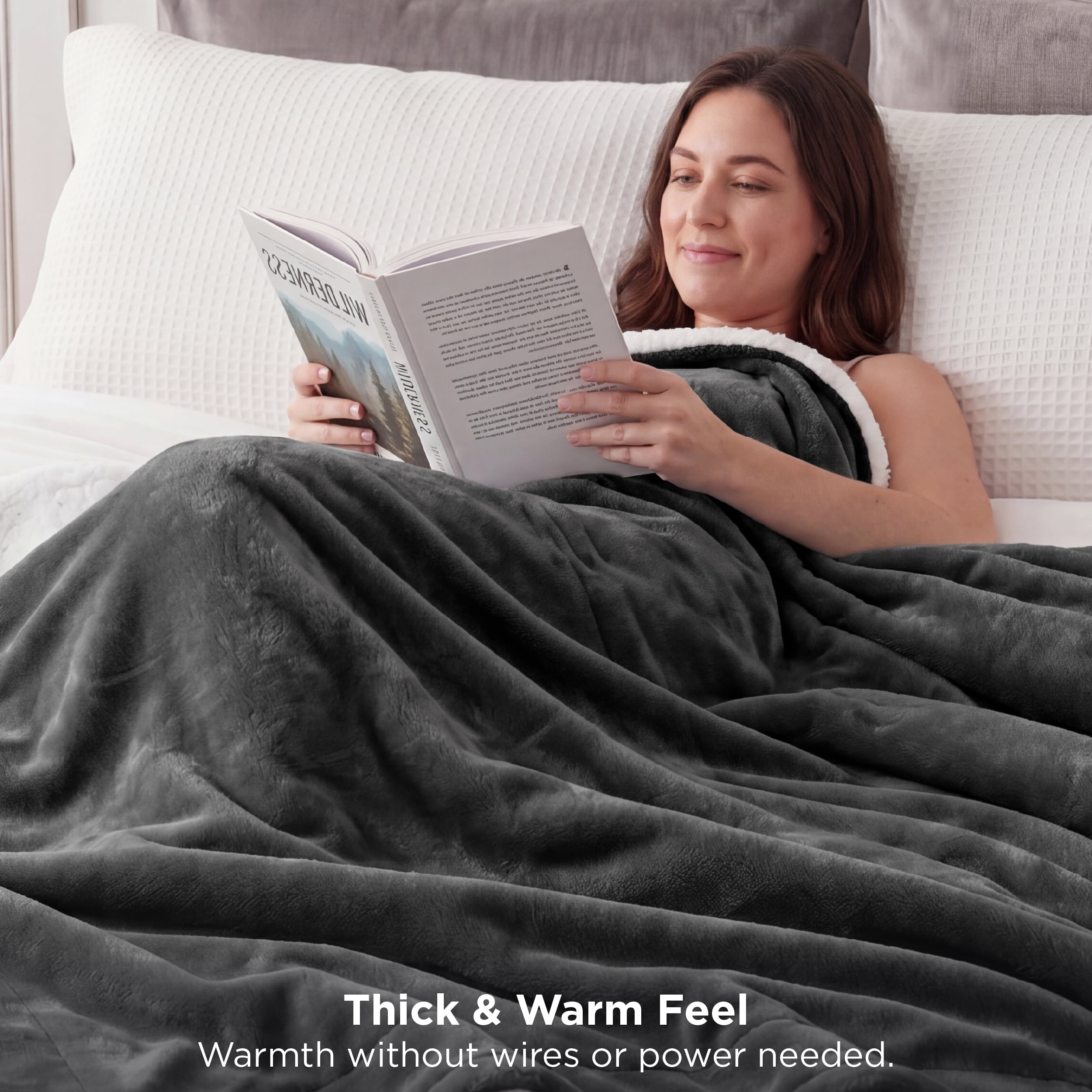 U by Bedsure GentleSoft Sherpa Fleece Blankets Queen Size for Bed - Thick and Warm Throw for Women and Men, Soft Fuzzy Plush Queen Blanket for Winter, Charcoal, 90x90 Inches