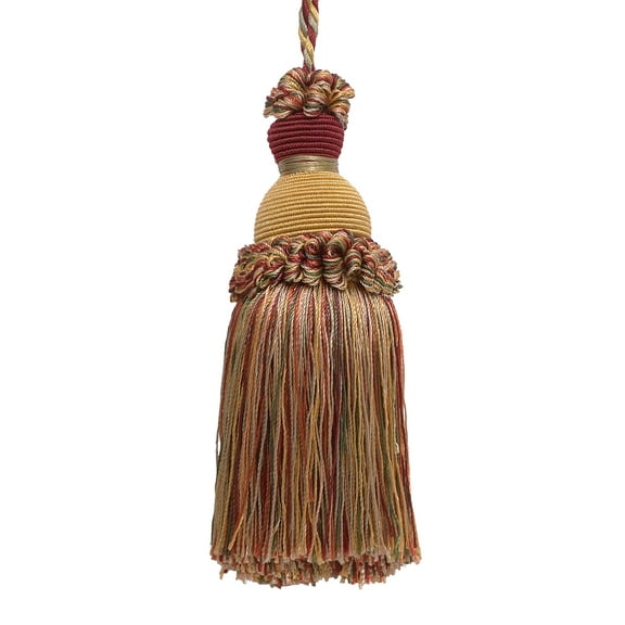Beautiful Hand-crafted 5" (12.5cm) Key Tassel, 3 1/2" (8.5cm) Loop # IKTJ, Cherry Grove Beige #4770 (Golden Beige, Rust Red, Olive Green) Sold Individually