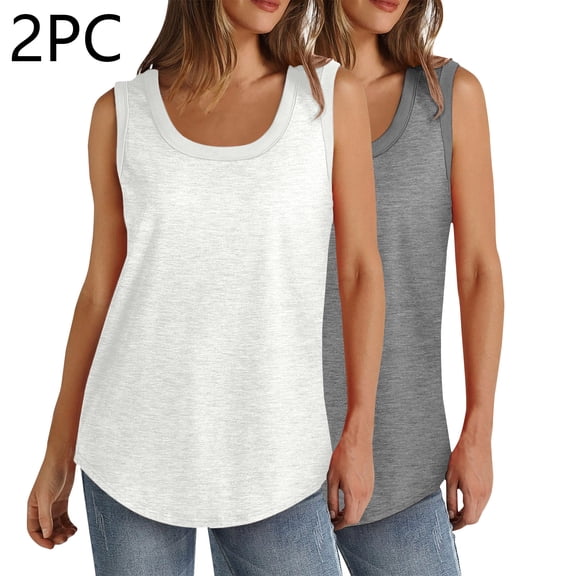 Yotami 2-Pack Oversized Tops for Women Crew Neck Athletic Tops for Everyday Solid Color Lightweight Plus Size Tank Top