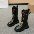 thumbnail image 4 of lnmuld Kids Boots Stylish Korean Girls Ankle Boots Featuring Star Belt Buckle and Gold Laces for Party Events Daily Outfits Size:4-4.5 Years, 4 of 8