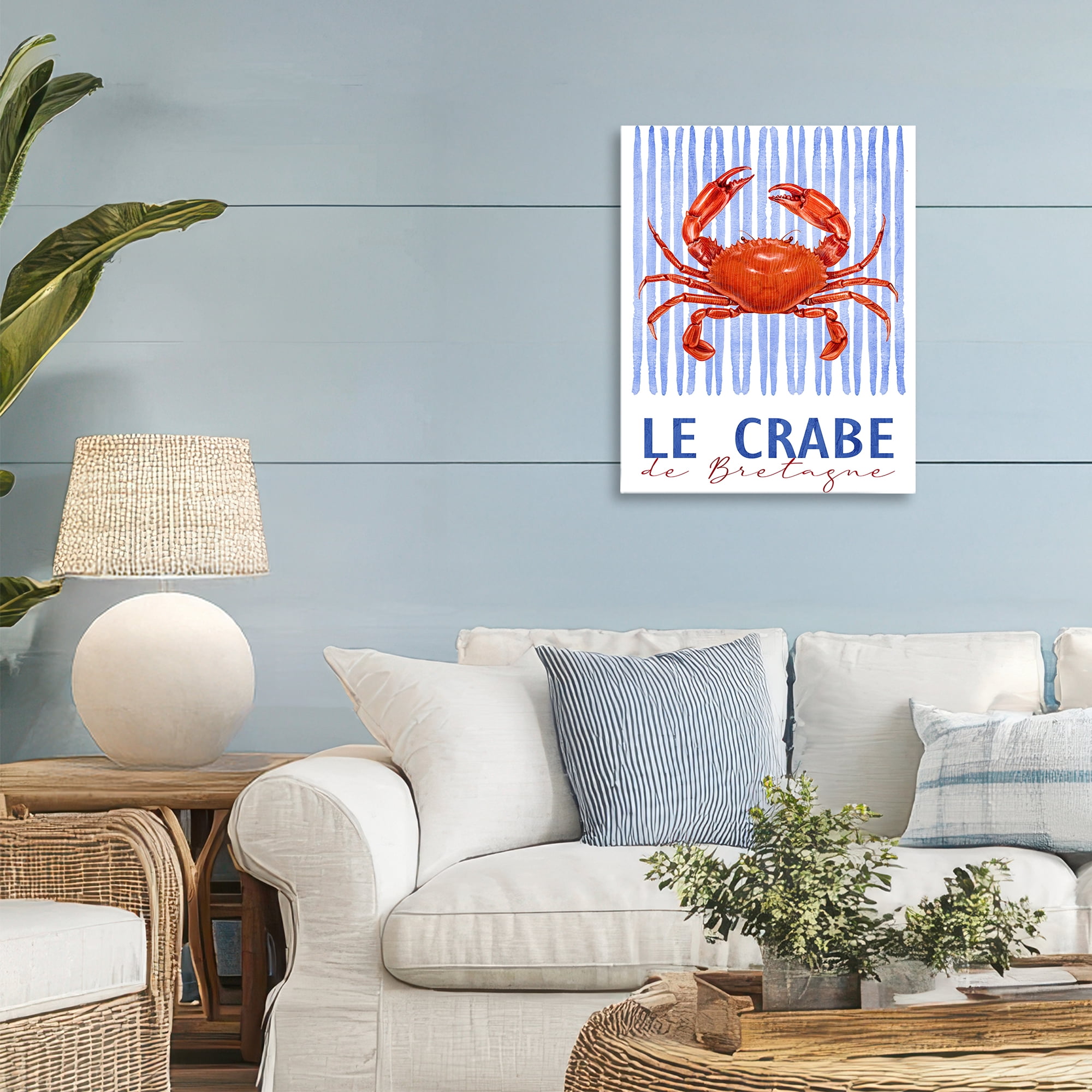 Stupell Industries Le Crabe Nautical Stripes Canvas Wall Art, design by Kim Allen