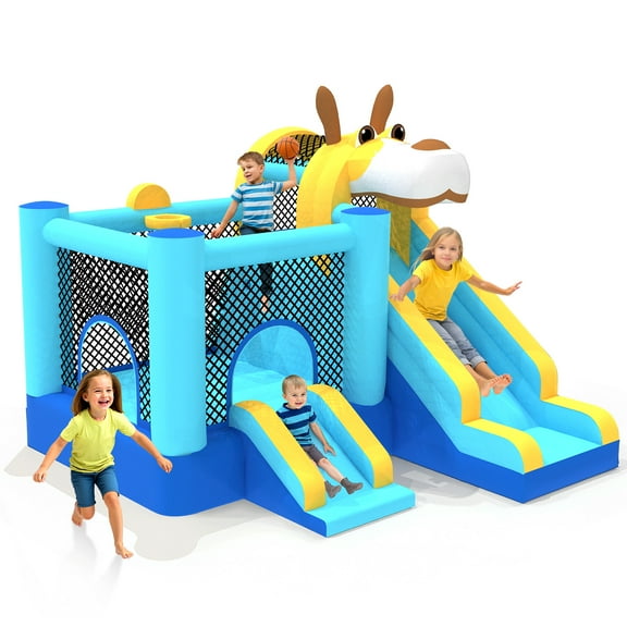 Mukidy 114''x 114'' x 92.5'' Inflatable Bounce Houses for Kids 3-10 with Blower Double Slide and Ball Pit/Indoor Bouncy House, PVC, Child, Teen, Toddler，Blue