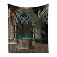 thumbnail image 1 of Gothic Soft Flannel Fleece Throw Blanket, Patio with Enchanted Wishing Well Ivy on Antique Gateway to Forest, Cozy Plush for Indoor and Outdoor Use, 50" x 60", Grey Teal, by Ambesonne, 1 of 6