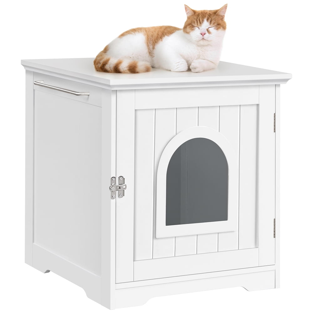 Yaheetech Enclosed Pet Litter Box Indoor Decorative Pet Side Table, White