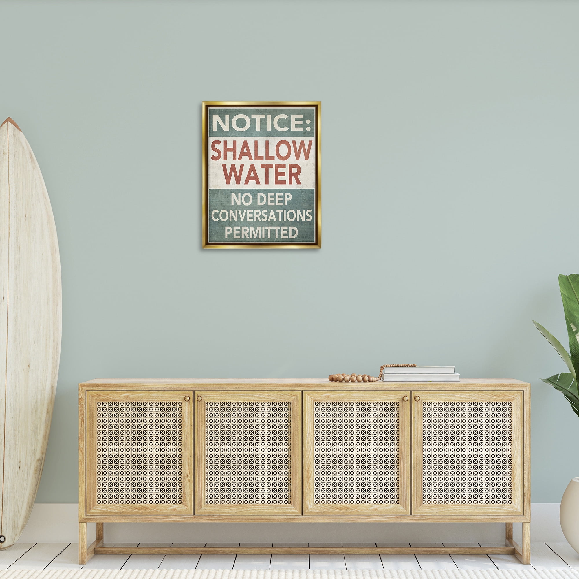 Stupell Industries Vintage Shallow Water Phrase Typography Painting Gold Floater Framed Canvas Art Print Wall Art, 25 x 31