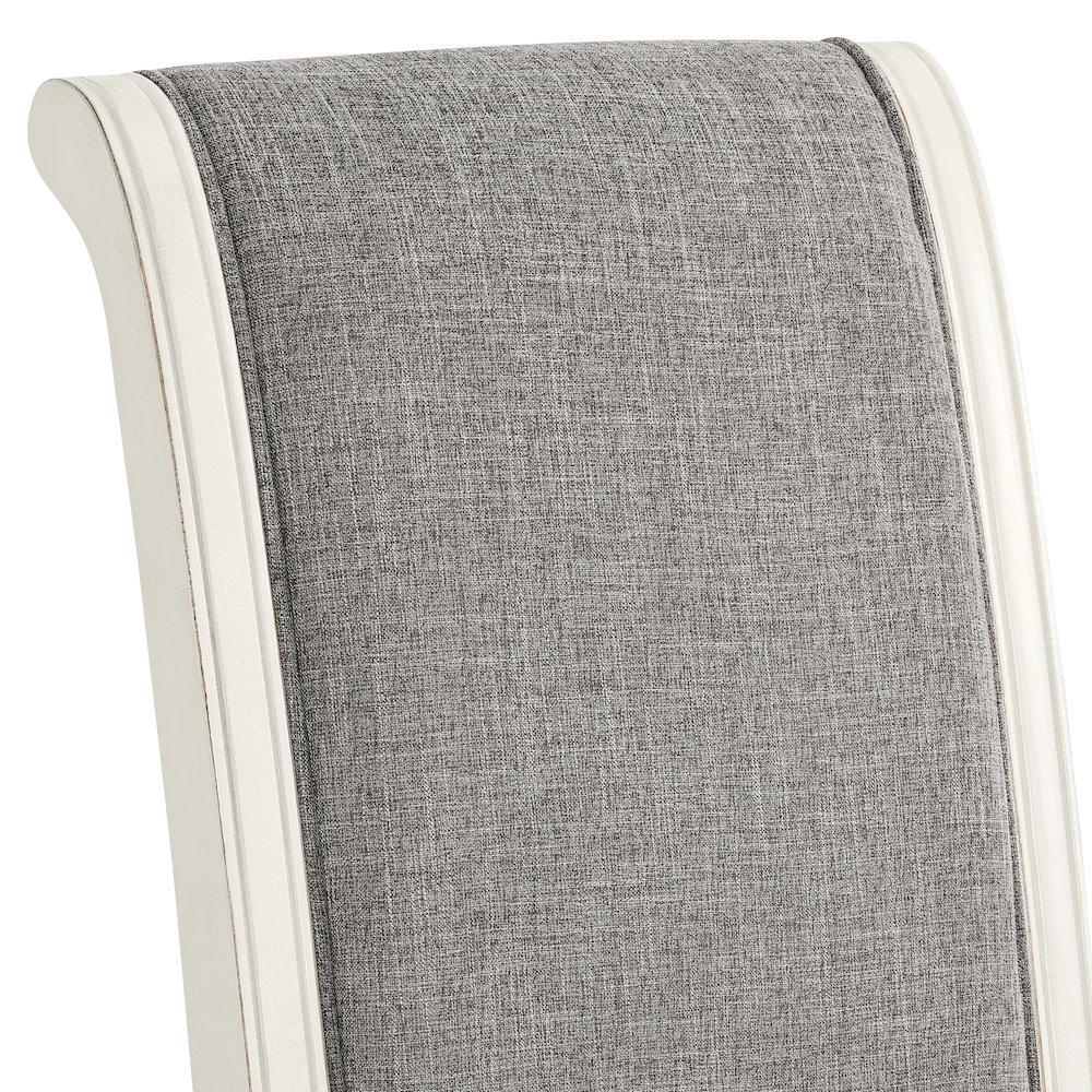 Roundhill Furniture Belleza Antique White Solid Wood Upholstered Dining Chairs, Set of 2