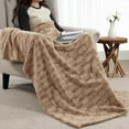 thumbnail image 3 of Home Soft Things Leaf Pattern Faux Fur Throw Blanket with Micromink Back, Solid Color Fuzzy Super Soft Cozy Plush Throw, 60x70 inches, Light Taupe, 3 of 10