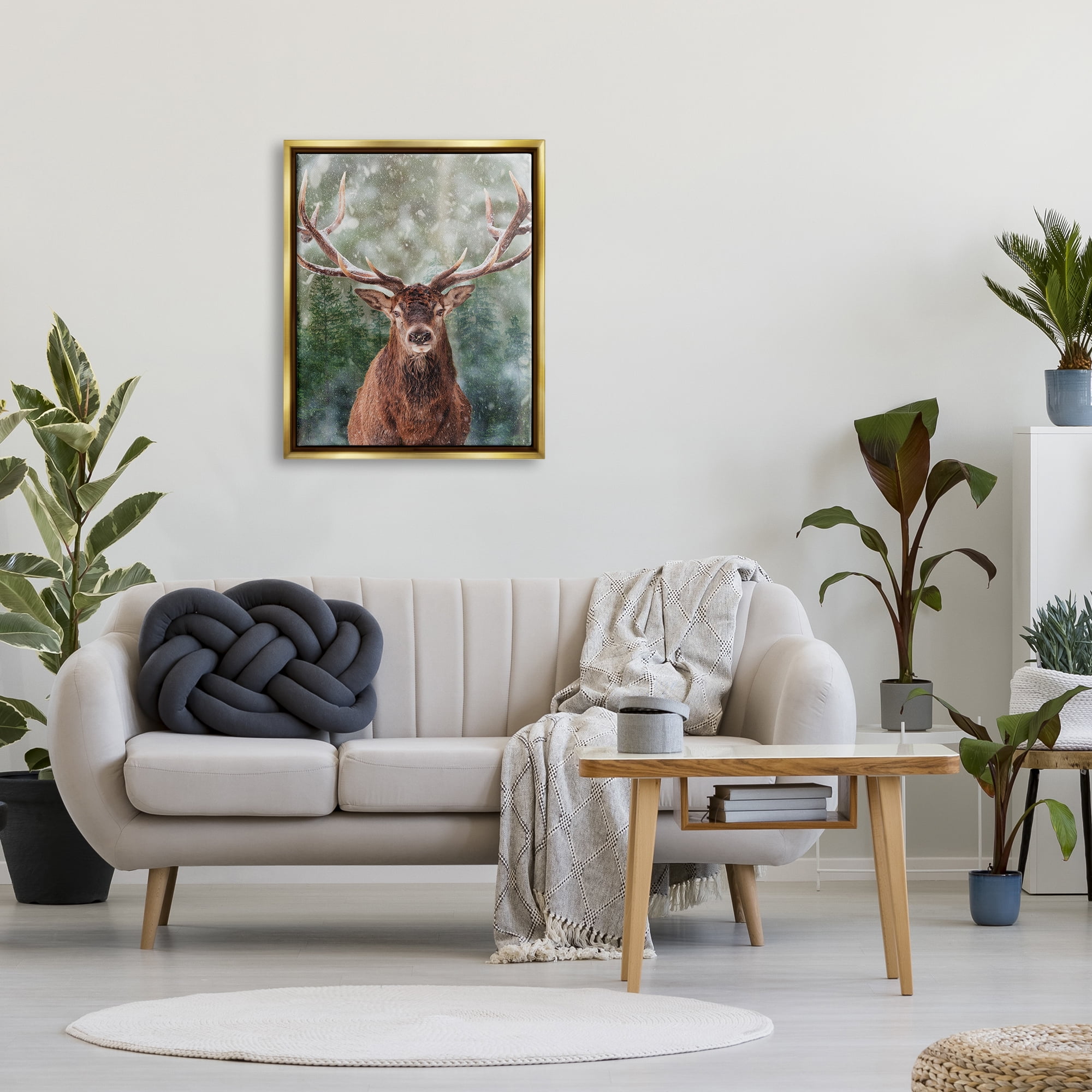Stupell Industries Woodland Forest Deer Animals & Insects Painting Gold Floater Framed Canvas Art Print Wall Art, 25 x 31