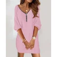 thumbnail image 3 of Mini vestido Sexy con cremallera para mujer, vestidos de manga larga con cuello en V, bata básica informal de Color sólido, invierno y otoño, 3 of 7