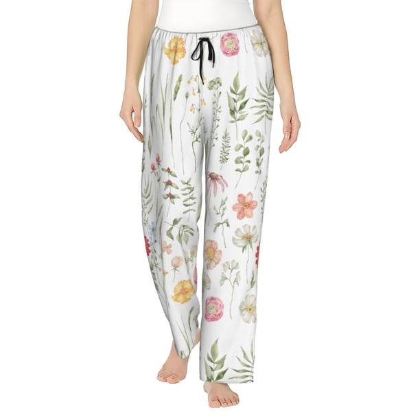 Fotbe Wildflower Watercolor 2 Pantalones de Pijama para Mujer, Pantalones de Dormir, Pantalones Pj con Cordón y Bolsillos-X-Large