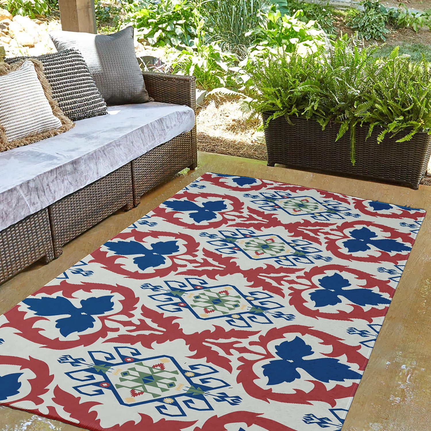 Simply Daisy 3' x 5' Dark Cobalt Blue Bombay Spring Chenille Indoor/Outdoor Rug
