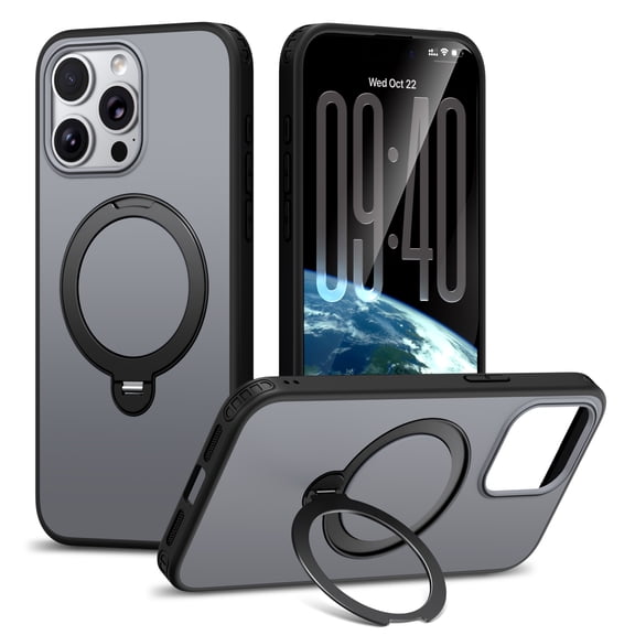 Sanwo for iPhone 15 Pro Case, Magnetic PC TPU Protective Cover with Kickstand, Wireless Charging, Shock-Absorbent,Black