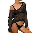 thumbnail image 2 of Pitauce Womens Crochet Crop Top See Through Knit Beach Swimsuit Cover Up Long Sleeve Hollow Out Bikini Bathing Suit Cover Ups, 2 of 5