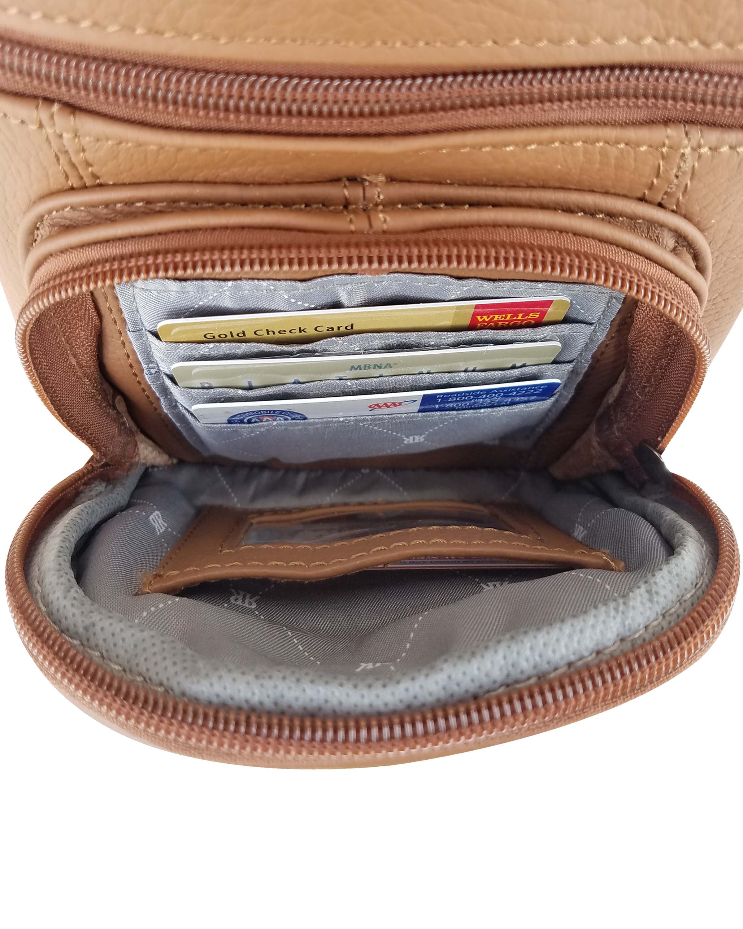 Roma Leathers Genuine Leather Multi-Pocket Crossbody Purse Bag (Light Brown)