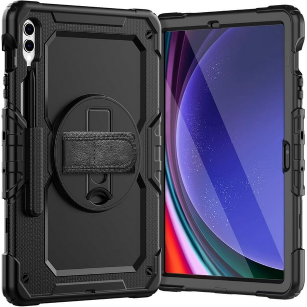 Funda para Samsung Galaxy Tab S10 Plus 12.4 pulgadas 2024/S9 FE Plus/S9 Plus 2023, funda protectora resistente a prueba de golpes con protector de pantalla, soporte giratorio de 360°, correa de mano