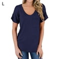 thumbnail image 1 of Camiseta de mujer con cuello en V, manga corta, bolsillo, blusa, top casual de verano, azul marino, L AweSitey AP001345-13, 1 of 4