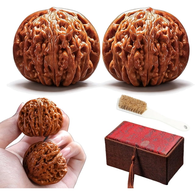 Natural Chinese Walnuts Fidget, Wenwan Walnut, Chinese Style Hand Exercise Balls, for Meditation, Relaxation, Hand Massage, Gift for Adults Seniors (2PCS)