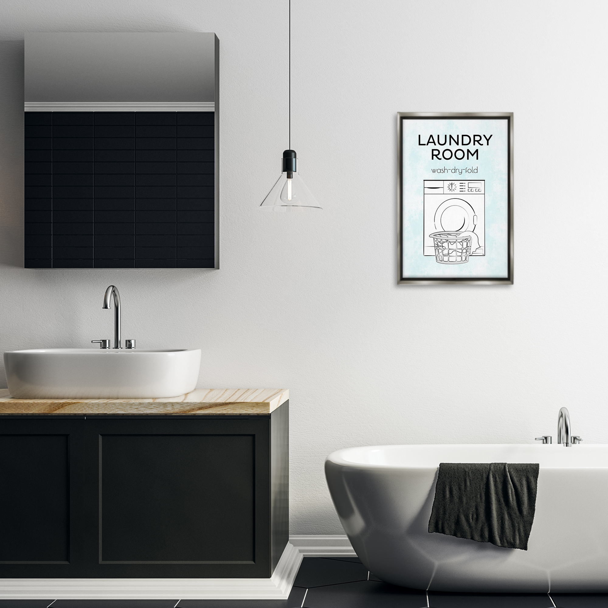 Stupell Industries Minimal Laundry Wash Dry Fold Bath & Laundry Painting Gray Floater Framed Canvas Art Print Wall Art, 17 x 25