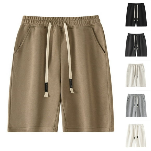 NJDVHB Men Fashion Solid Drawstring Elastic Waist Shorts,White,XL