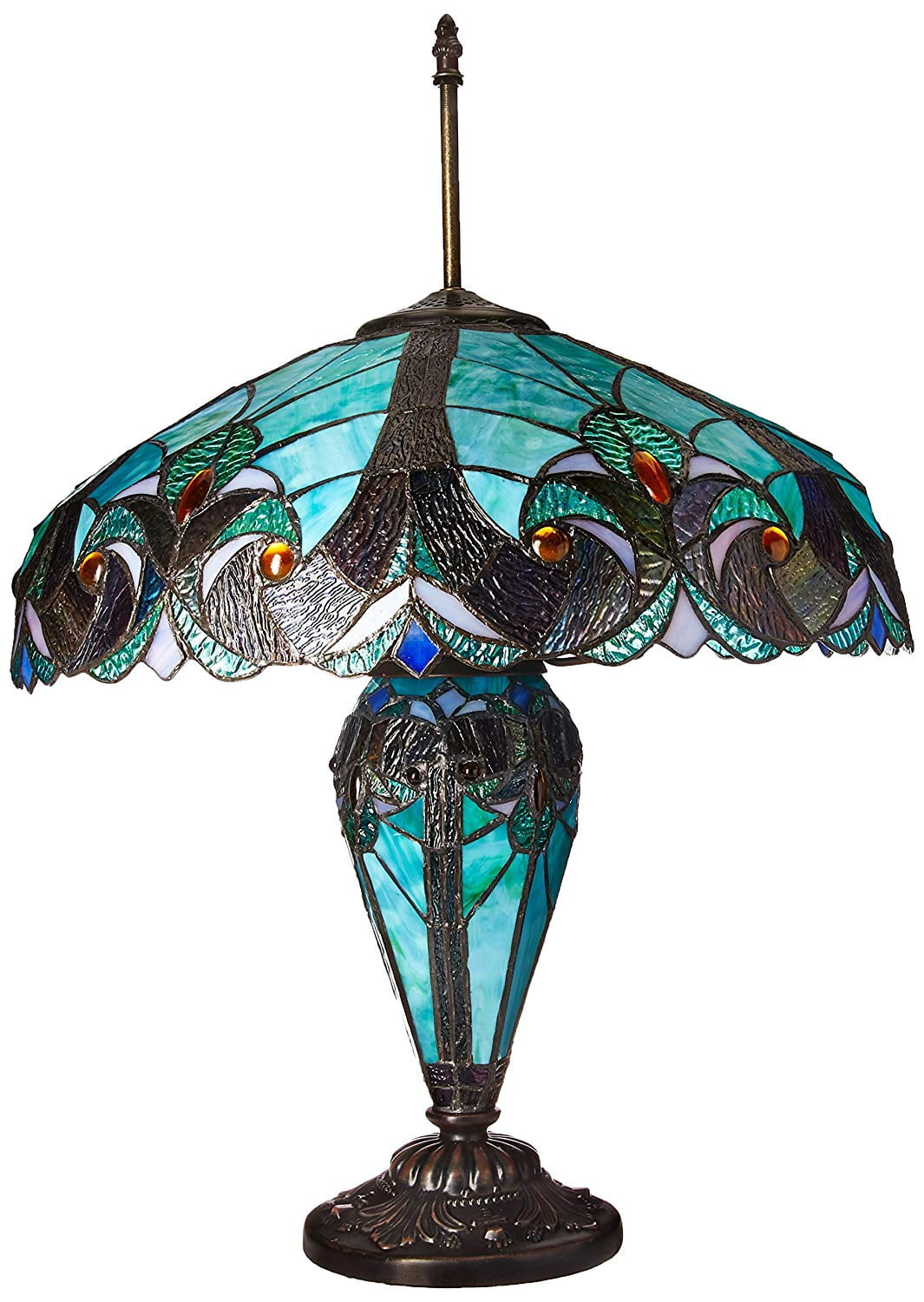 Chloe Lighting Liaison Tiffany-Style 3-Light Victorian Double Lit Table Lamp with 18" Shade
